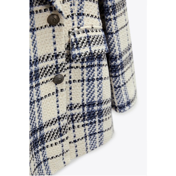 Zara double breasted textured weave jacket blazer in blue - Picture 7 of 10